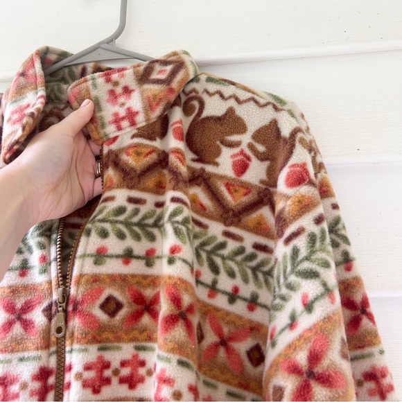 Vintage BonWorth XL Squirrel Fall Fleece Zip Jacket Boho Tribal Y2K - Picture 8 of 10